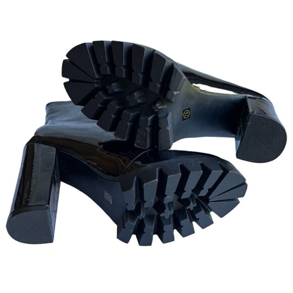 Fashion Nova Women’s Black Patent 4.5 Inch Chunky Heel Front Zipper Boot Size7.5 - Picture 6 of 12